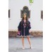Boho Style Embroidered Classic Dress Navy with Red/White Embroidery
